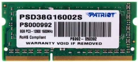 Patriot 8GB 1600MHz DDR3 CL11 SODIMM PSD38G16002S