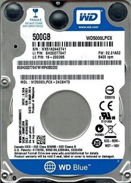 Western Digital Blue 500GB 5400RPM SATA3 16MB WD5000LPCX