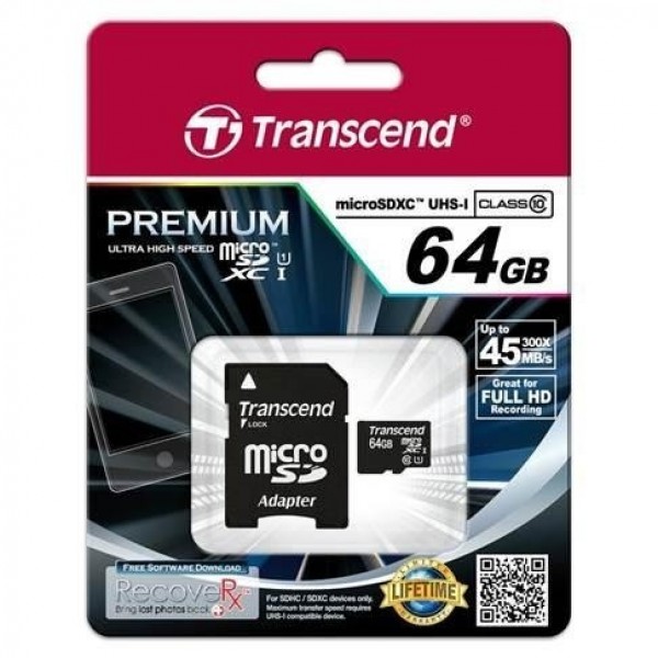 Memory card Transcend microSDXC 64GB UHS1 + Adapter