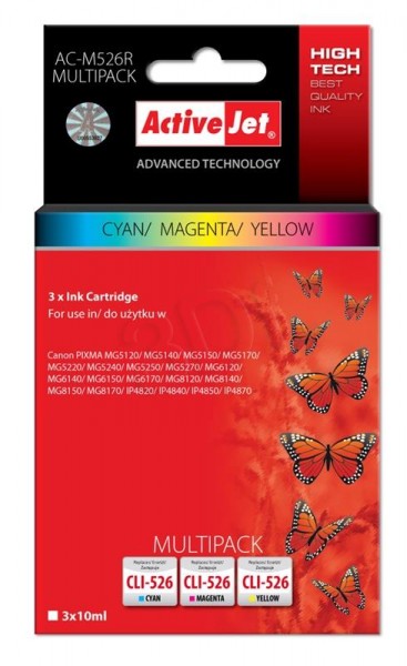 ActiveJet AC-M526R multipack tusz cyan, magenta, żółty do drukarki Canon (zamiennik Canon CLI-526) Premium/ chip